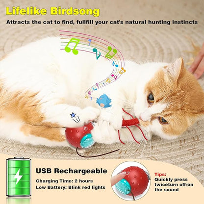 Saolife Interactive Cat Toys for Indoor Cats, Moving Cat Ball with Tail, Fast Rolling on Carpet, Chirping & Motion Activate