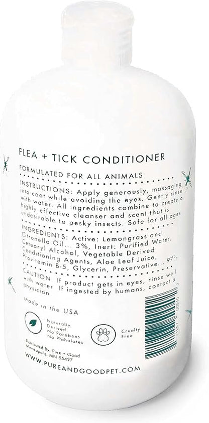 Pure + Good - Flea + Tick Shampoo and Conditioner Set, Therapeutic citronella and Lemongrass, Formulated for All Pets, Gentle and Cleansing, Made in The USA, Cruelty Free, 16 fl oz