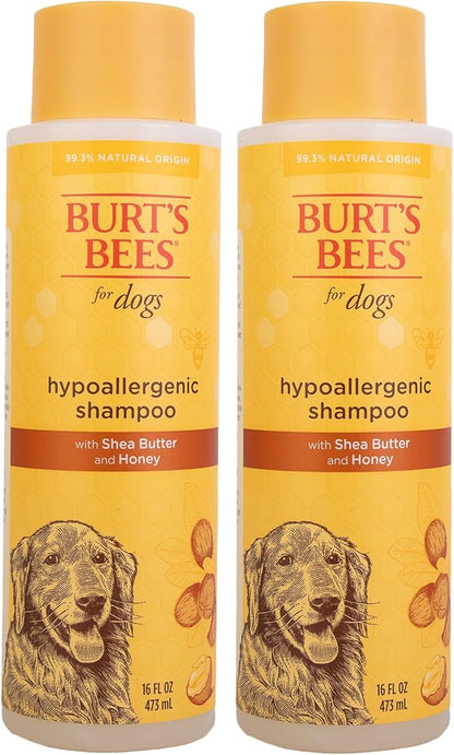 Burt's Bees for Pets Hypoallergenic Shampoo for Dogs with Shea Butter and Honey, 2pk, 95% Natural Origin Formulas, Shampoo for Sensitive Dogs - Gentle Dog Shampoo, 2pk, 16 oz