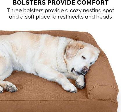 Furhaven Orthopedic Dog Bed for Large Dogs w/ Removable Bolsters & Washable Cover, For Dogs Up to 125 lbs - Quilted Sofa - Toasted Brown, Jumbo Plus/XXL