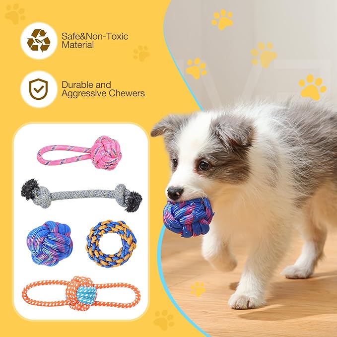 PPTAIO Dog Rope Toys with 18 pcs for Teething, Entertainment & Interaction, Dog Chew Toys, Training Tug Balls and Squeaky Toys for Medium&Small Puppies.