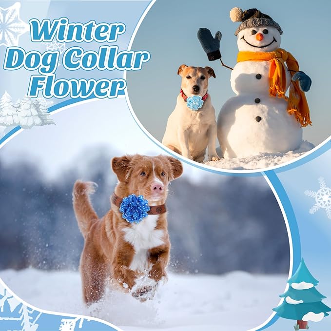 50 Pieces Winter Dog Collar Flowers Bulk Snowflake Snowmen Dog Charms Grooming Accessories Bow Tie Flower for Puppy Cat Collar Attachment Embellishment Winter Xmas Party Costume