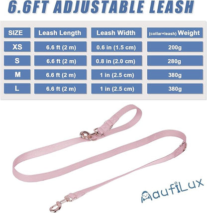 Soft Leather Dog Collar and Leash (6.6') Set - Stylish Rose Gold Heavy Duty Metal Buckle, 4 Adjustable Lengths Leash for Small Medium Large Dogs - Comfortable & Easy to Clean Pink S(12.2"-16.9")