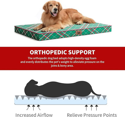 Tail Stories Christmas Orthopedic Dog Bed for Large Dogs, Big Waterproof Dog Bed Washable Pet Bed for Large Sized Dogs with Egg Crate Foam Pet Bed Mat, Removable Oxford Cooling Cover, Plaid