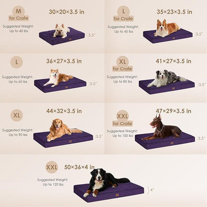 EHEYCIGA Orthopedic XL Dog Beds for Extra Large Dogs with Removable Washable Cover for Crate, Purple, 41x27