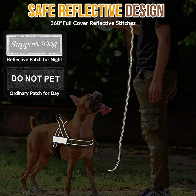 Lukovee No Pull Dog Harness & Leash Set - Heavy Duty Dog Vest Harness with Soft Padded for Medium Large Dogs, Adjustable Reflective Tactical Pet Harness for Easy Walk and Training (L, Yellow)