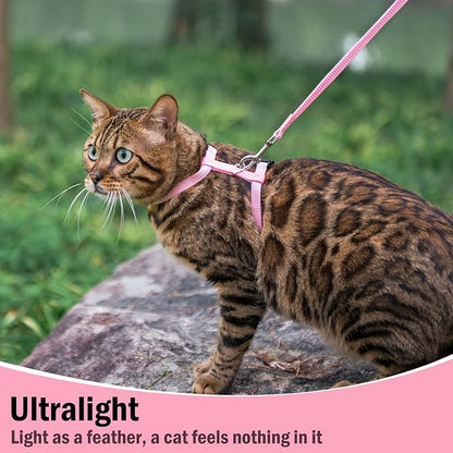 PUPTECK Adjustable Cat Harness and Leash Set Escape Proof Kitten Strap Collar for Walking Travel, Light Pink