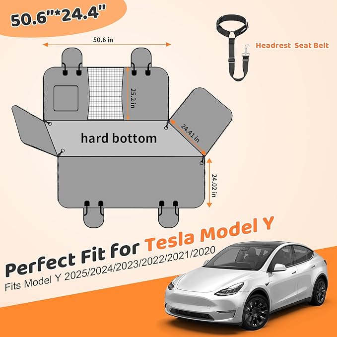 URPOWER Dog Back Seat Extender for Tesla Model Y/Juniper (2025+), Hard Bottom Dog Car Seat Cover Holds 400 lbs, Waterproof Pet Hammock Backseat & Door Protector Dogs Car Bed for Model Y 2026-2020