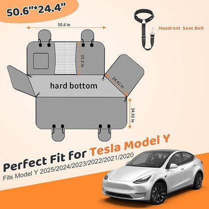 URPOWER Dog Back Seat Extender for Tesla Model Y/Juniper (2025+), Hard Bottom Dog Car Seat Cover Holds 400 lbs, Waterproof Pet Hammock Backseat & Door Protector Dogs Car Bed for Model Y 2026-2020