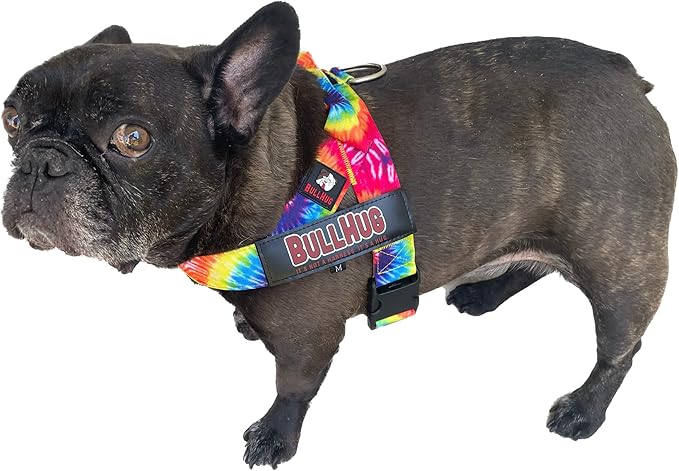 BULLHUG Adjustable Dog Harness– No Pull, No Choke – for English Bulldogs, French Bulldogs, Pugs & Broad-Chested Breeds – Easy, Safe Walks (TIE DYE, Large)