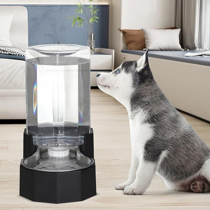 Sfozstra Dog Water Bowl Dispenser: 7L Large Black Gravity Stainless Steel Bowl - with Specialized Brush - Pet Feeder for Pets with Spinal Problems - Use in Garage Garden