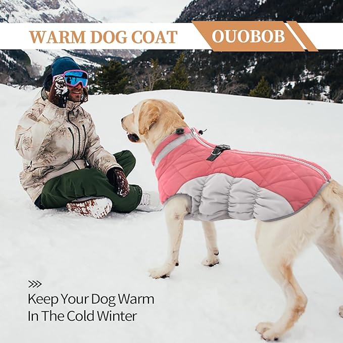 Dog Jackets for Large Dogs, Large Dog Winter Coat, Pet Cold Weather Coats, XXXL Pet Jacket with D-Ring, Waterproof Coat with Back Zipper,Snowsuit Labrador German Shepherd Doberman,Pink,XXXL