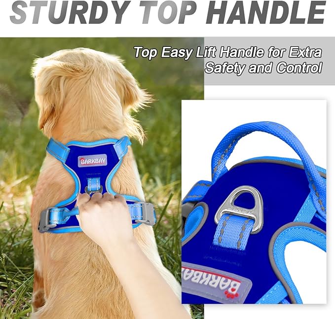 BARKBAY No Pull Dog Harness Front Clip Heavy Duty Reflective Easy Control Handle for Large Dog Walking(Sapphire Blue & Blue,XL)