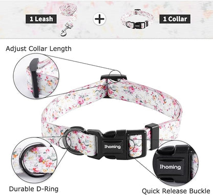 Ihoming Puppy Collar and Leash Set for Daily Outdoor Walking Running Training, Floral Sky Design for Extra Small Boys Girls Dogs Cats Pets, XS-Up to 10LBS
