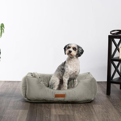 Modern Threads Luxury Dog Bed - Comfortable Tufted Velvet Cushion for Small to Large Dogs - Machine Washable - Durable & Cute Sleep Space for Pets - Pamper Your Pet with Cozy Beds - Light Grey