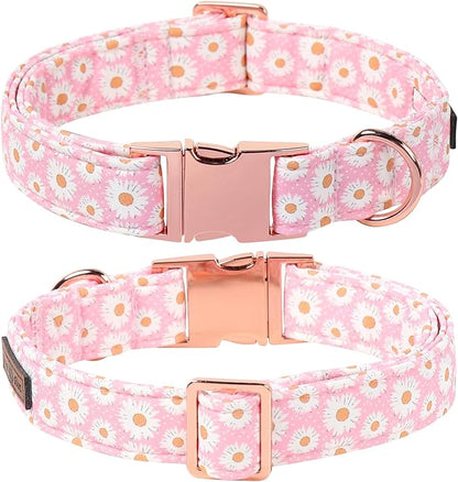Lionet Paws Floral Dog Collar with Sailor Bow, Spring Cute Daisy Pink Dog Collar Bow Tie for Large Dogs, Neck 16-24 inches
