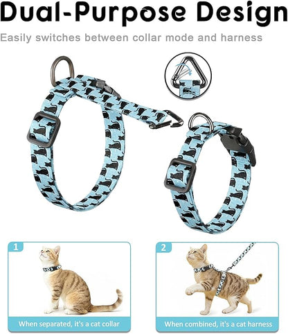 Halypet 2-Pack Cat Harness and Leash Set, Escape Proof 3-in-1 Adjustable Harness for Cats, Soft Lightweight, Easy On & Control for Walking, Travel & Outdoor Use, Medium (Navy & Blue)
