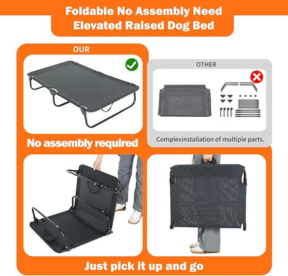 everfront Elevated Dog Bed for Large Pet with No-Slip Feet, Foldable Portable Washable Raised Bed for Indoor&Outdoor Camping Dog Cot, with Cooling Waterproof Breathable Mesh (Medium, Black-Textilene)