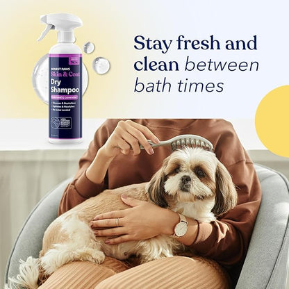 Honest Paws Dog Dry Shampoo - Waterless No Rinse Spray Formula Reducing Itch Cleanse Hydrate Nourish Dry Skin and Smelly Coat Help Decrease Odor Shedding and Allergies - Oatmeal & Lavender - 16 oz