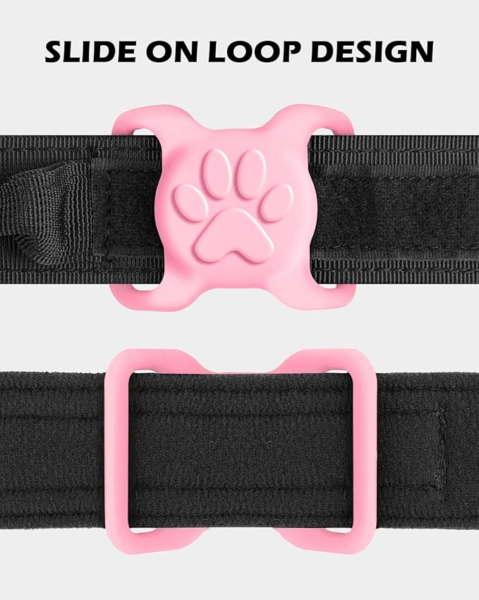 Dynmeow Dog Cat Collar Holder Compatible with Airtag, Anti-Lost Silcione Holder for 1.2 and 1.5 inch Wide Collar, Pink, L(1 Pack)