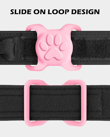 Dynmeow Dog Cat Collar Holder Compatible with Airtag, Anti-Lost Silcione Holder for 1.2 and 1.5 inch Wide Collar, Pink, L(1 Pack)