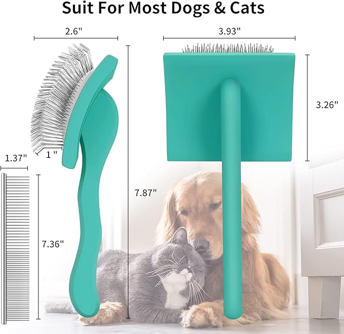 Slicker Brush for Dogs, Large Dog Brush to Long Haired Dogs for Goldendoodles Poodles Doodles Bernedoodles, Long Pin Grooming Kits to Dematting & Reducing Tangles and Fluff, Green