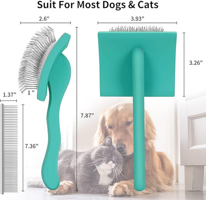 Slicker Brush for Dogs, Large Dog Brush to Long Haired Dogs for Goldendoodles Poodles Doodles Bernedoodles, Long Pin Grooming Kits to Dematting & Reducing Tangles and Fluff, Green