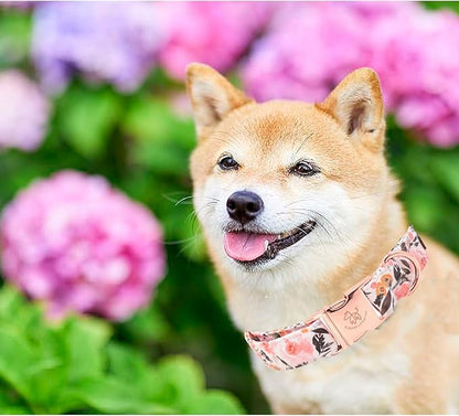 Elegant little tail Dog Collar, Pink Floral Pattern Pet Collar Summer Durable Cute Dog Collars Male or Female Pet Gift Adjustable Dog Collar for Medium Dogs