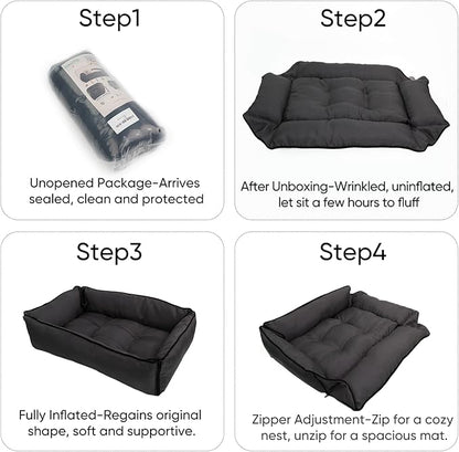 Waterproof Oxford Dog Bed, Foldable Crate Mat for Small Medium Dogs, Orthopedic Pet Cushion with PP Cotton, Chew Resistant, Anti-Slip Base, Indoor Outdoor Washable Portable Bed, Black