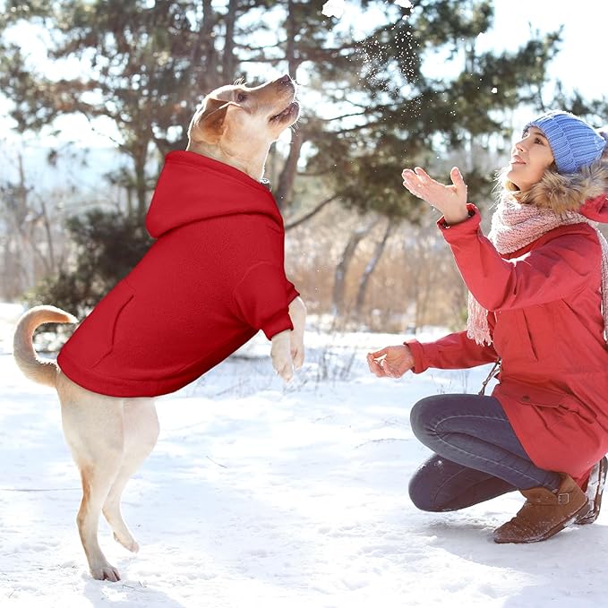 Dog Sweaters for Large Dogs,Extra-Large Dog Hoodie,Warm Fleece Sweatshirt with Hood & Pocket,Leash Hole,Cozy Cold Weather Pet Clothes Sweater Hoodie for Large Dogs(Red,XXL)