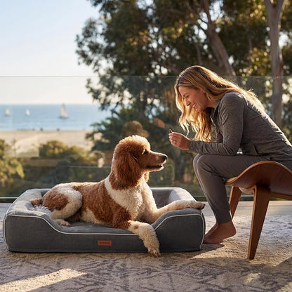 hush bone 42 Inch XL Orthopedic Dog Couch Bed for Large Dogs Up to 80 lbs,Cooling Gel Memory Foam + Egg Crate Foam,Waterproof Removable Washable Cover,4-Sided Bolster,Non-Slip Bottom,Dark Grey