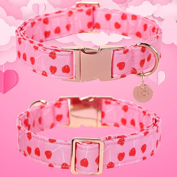 UP URARA PUP Valentine's Dog Collar,Pink Heart Dog Collar for Small Medium Large Girl Boy Dogs or Cats, Wedding Dog Collar Match Dog Leash, Pet Collar with Metal Buckle,XL