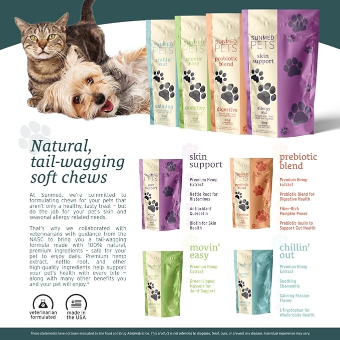 Sunmed Chillin' Out Hemp Dog Chews with Chamomile & L-Tryptophan – Stress Relief, Calming & Relaxation for Dogs – Helps with Anxiety & Stressful Situations – 40 Count