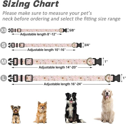 Reflective Dog Collar for Extra Small Dogs, Cute Flower Theme Adjustable Heavy-Duty Nylon Puppy Collar for Boy and Girl Female, Soft Pet Accessories with Quick Release Buckle, Neck 8-12", Pink