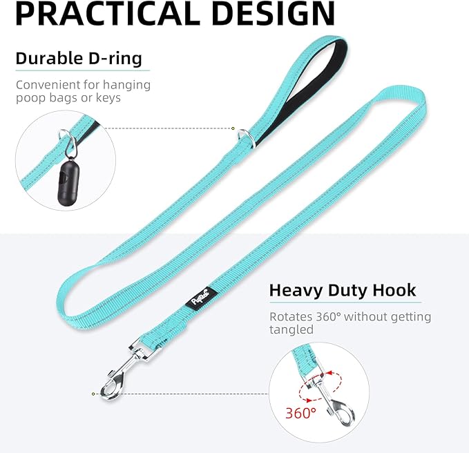 PUPTECK Reflective Dog Leash with Comfortable Padded Handle Durable Nylon Dog Lead for Small Medium and Large Dogs Cats Walking Running Training Outside, Light Blue