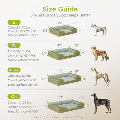 CWAWZ Jumbo Dog Bed for Extra Large Dogs, Orthopedic Dog Bed with Cooling Gel Memory Foam, Waterproof Pet Bed with Removable Washable Cover, 45" Pet Sofa Couch Dutch Velvet with Bone Toy, Dark Green