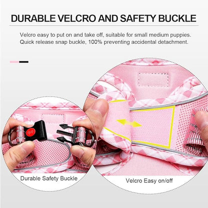 Mercano Soft Mesh Dog Harness and Leash Set, No-Chock Step-in Reflective Breathable Lightweight Easy Walk Vest Harnesses with Safety Buckle for Small Dogs, Cats (Pink, XS)