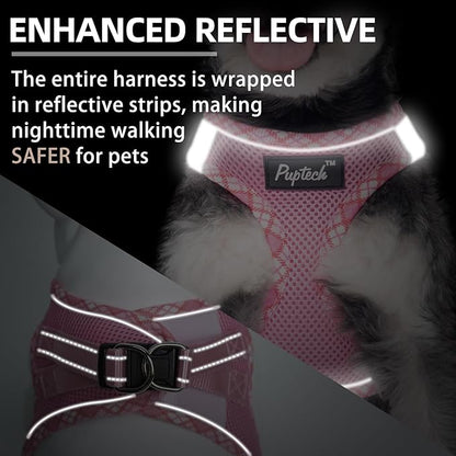 PUPTECK Dog Harness and Leash Set for Small Medium Dogs No Pull Step-in Soft Mesh Puppy Cat Vest Harnesses Reflective at Night, Upgraded New Pink XS