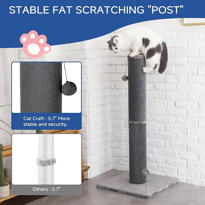 Cat Craft Cat Scratching Post Carpet Scratching Post 41" for Indoor Cats, Tall Cat Scratch Post, Carpet Cat Scratcher with Replaceable Toys, Sturdy Base, Large, Gray