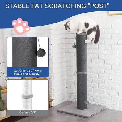 Cat Craft Cat Scratching Post Carpet Scratching Post 41" for Indoor Cats, Tall Cat Scratch Post, Carpet Cat Scratcher with Replaceable Toys, Sturdy Base, Large, Gray