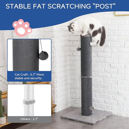 Cat Craft Cat Scratching Post Carpet Scratching Post 41" for Indoor Cats, Tall Cat Scratch Post, Carpet Cat Scratcher with Replaceable Toys, Sturdy Base, Large, Gray