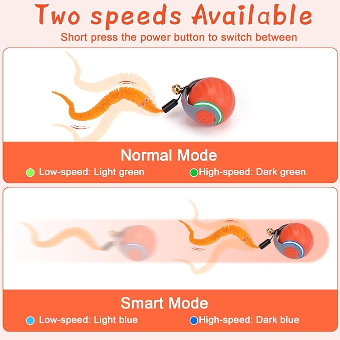 BABORUI Interactive Cat Toy Ball - Automatic Interactive Cat Toys for Indoor Cats with 3 Tails, 2 Speeds Rechargeable Enrichment Toys for Small/Medium/Large to Keep Them Busy (Orange)