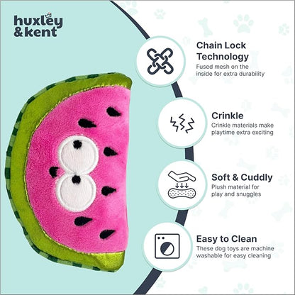 Huxley & Kent Funny Dog Toy w/Squeaker – Power Plush Squeaky Dog Toys for Small Dogs – Durable Small Stuffed Animal for Indoor Play & Fetch - Tiny Tuff Walter Melon