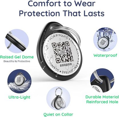 QR Code Dog Tag and Cat Tag, Scan to Reunite Faster, Waterproof and Durable, Lightweight and Quiet, Updatable Contact Info, with Eye-Catching Pet Character Design, Black-Skater Kitty