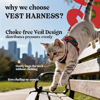 rabbitgoo Cat Harness and Leash for Walking, Escape Proof Soft Adjustable Vest Harnesses for Cats, Easy Control Breathable Reflective Strips Jacket, Black & Red, M