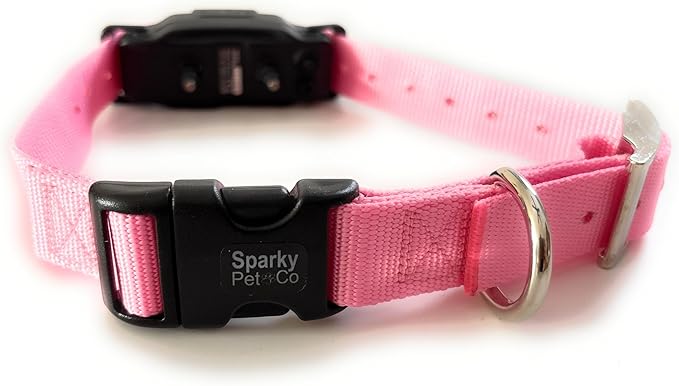 Sparky Pet Co - ECollar Replacement Strap - Easy Release Double Buckle Dog Collar - Rugged Nylon - Adjustable - D Ring - Quick Release Metal Clasp - for Invisible Fence Systems - 1" x 28" - Light Pink