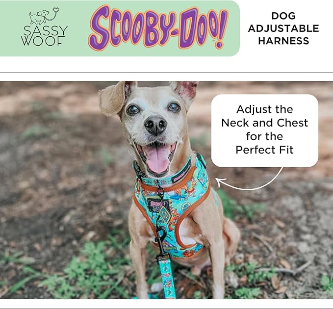 Sassy Woof Dog Adjustable Harness - Scooby-Doo™ - M, Breathable Mesh, No Pull Design with Two D-Rings, Patented Design, Perfect for Medium Dogs - Officially Licensed