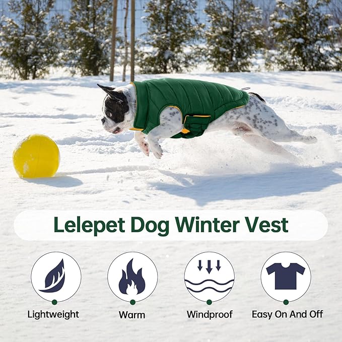 Lelepet Reversible Dog Coat Waterproof Dog Jacket Windproof Puffer Vest for Winter Warm Lightweight Coats for Large Dogs Adjustbale Hook & Loop Pet Apparel with Leash Hole, Boxer, Weimaraner, 2XL