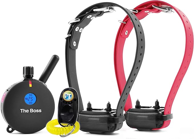 E-Collar ET-802-1 Mile Rechargeable Remote Waterproof Trainer for Two Dogs - Static, Vibration and Sound Stimulation Collar with PetsTEK Dog Training Clicker