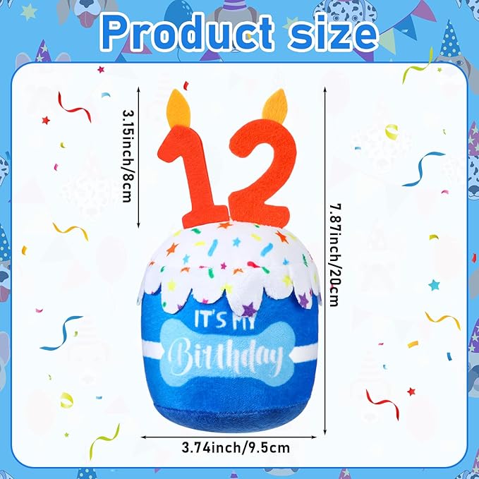 Dog Birthday Cake Toy Accessories for Girl Boy Gifts, Squeaky Plush Toy for Dog Birthday Party Decor Favor for Large, Medium and Small Dogs(12th,Blue)